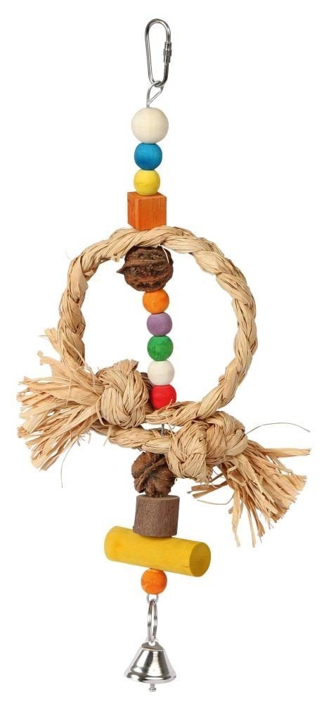 Bird toy, made of wood and raffia, 36 x 14 cm, Kerbl