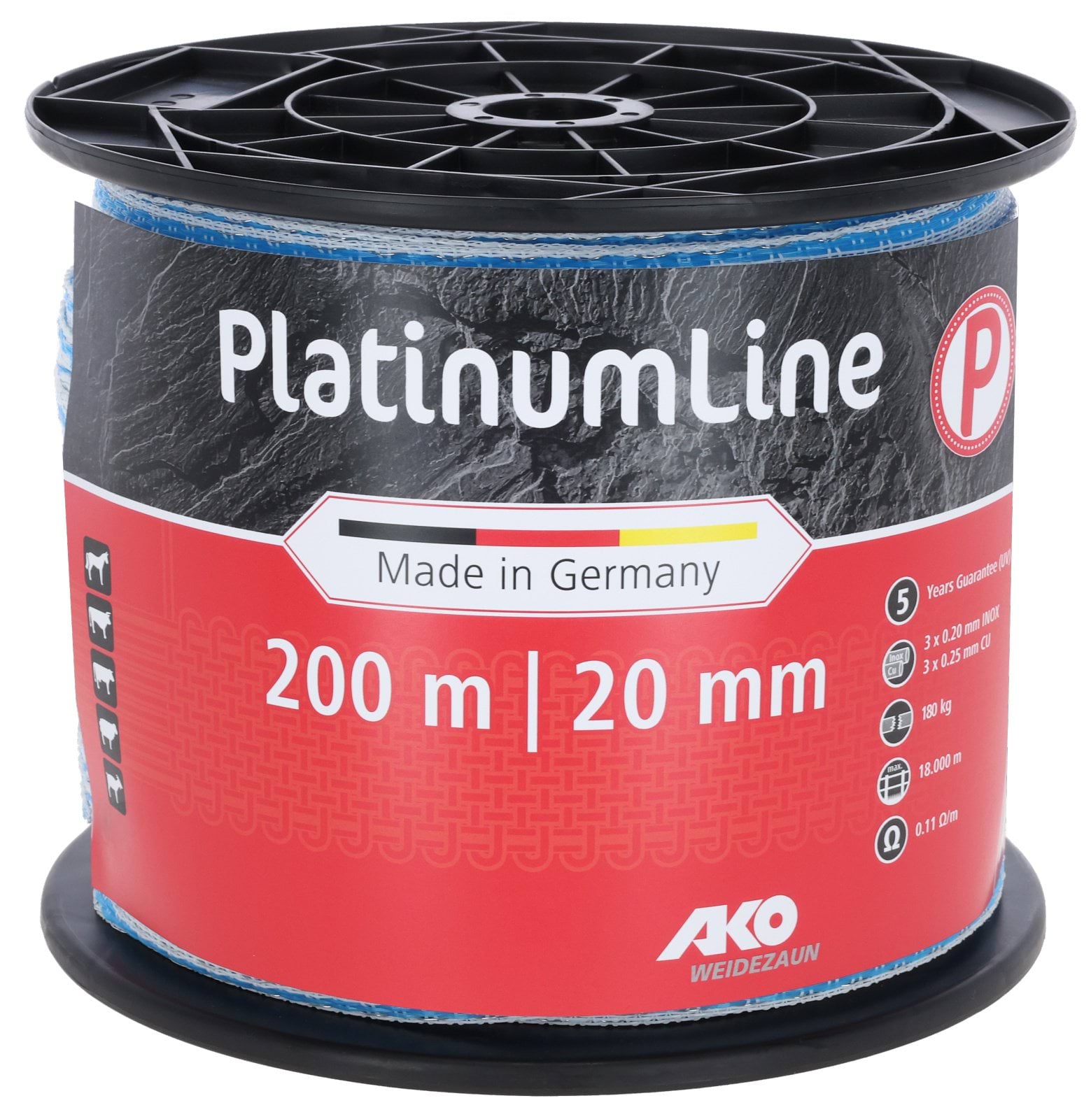 PlatinumLine Tape, 200m, 20mm, wht/blue,3x0.2 Niro,3x0.25 Cu