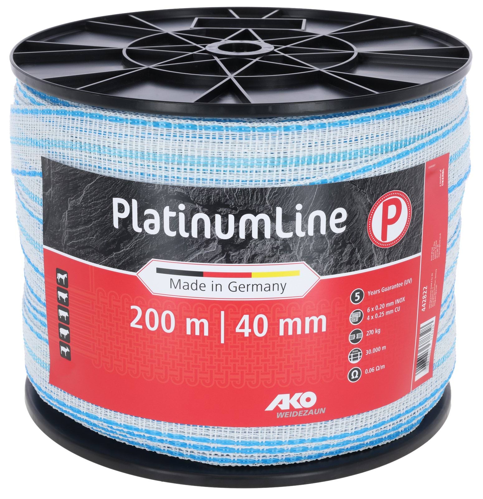 PlatinumLine Tape, 200m, 40mm, wht/blue,6x0.2 Niro,4x0.25 Cu