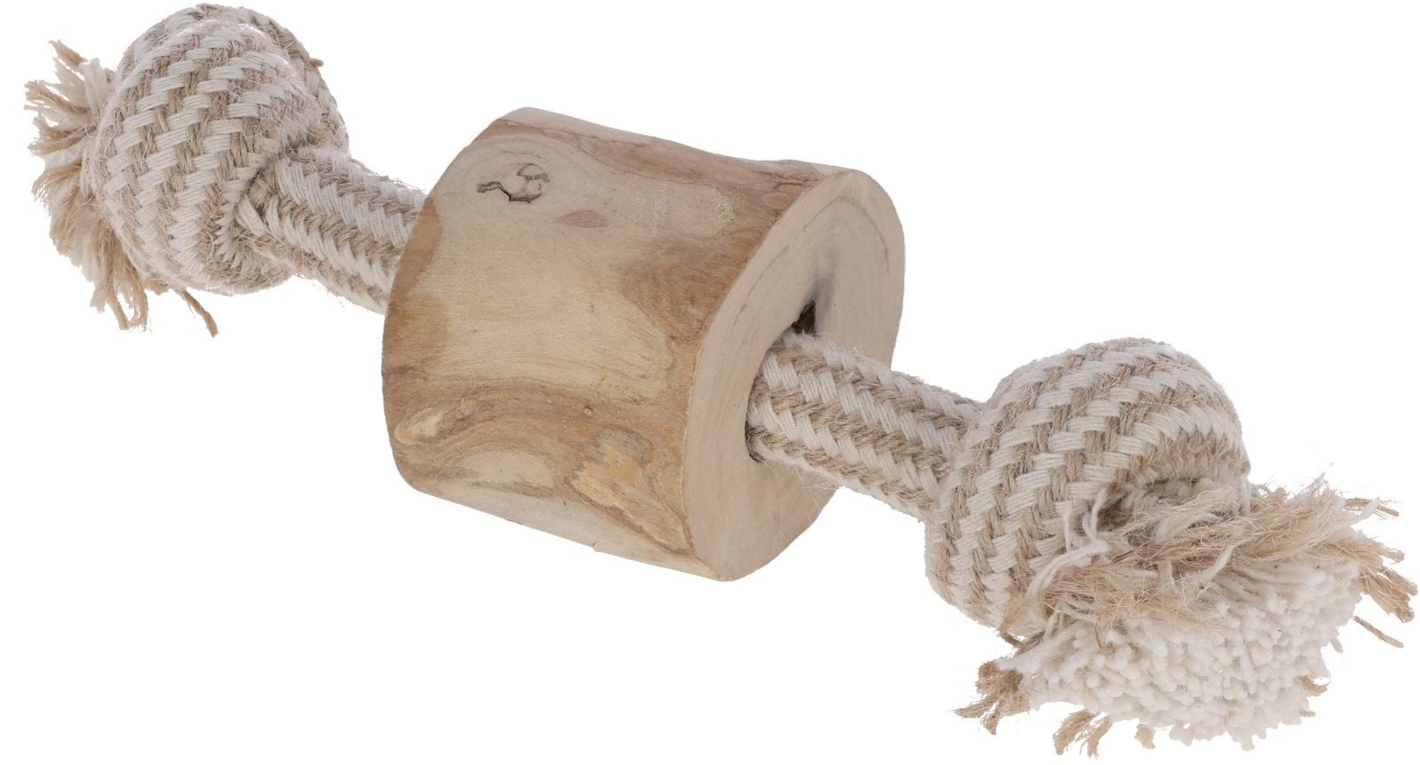 Dumbell S, jute/cotton,  with coffee wood, 20 cm