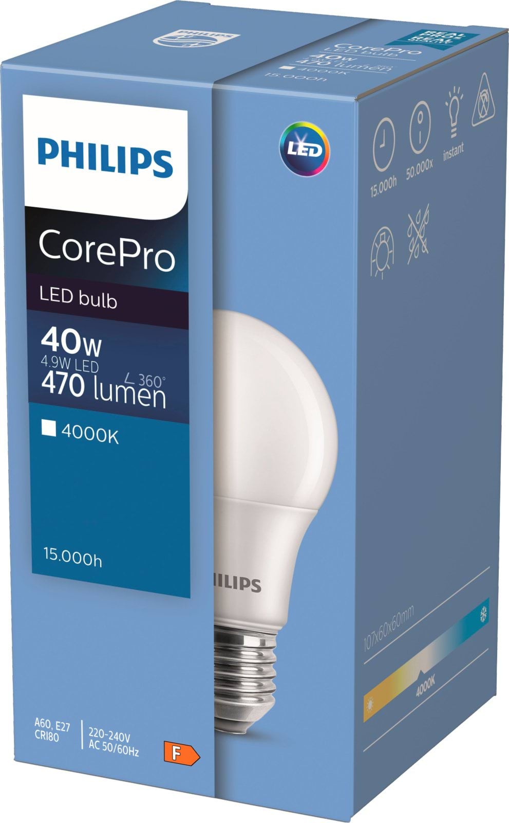 Philips LED Bulb E27 5W/40W CorePro matt 470lm, 4000K