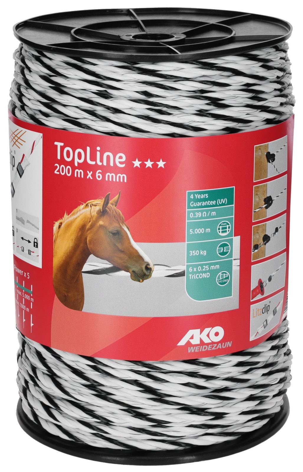 Rope TopLine plus 200 m, Ř 6 mm, white/black,6x0,25TriC