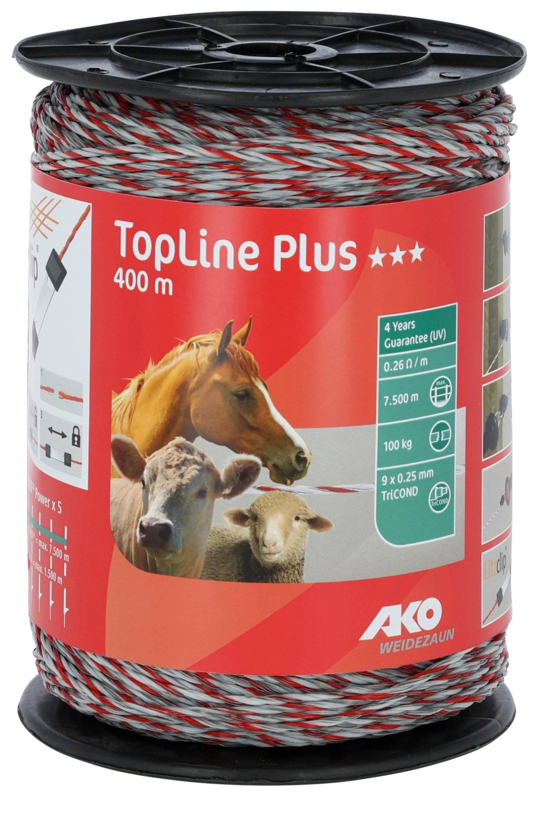 Polywire TopLine plus 400 m, white/red, 9 x 0,25 TriC