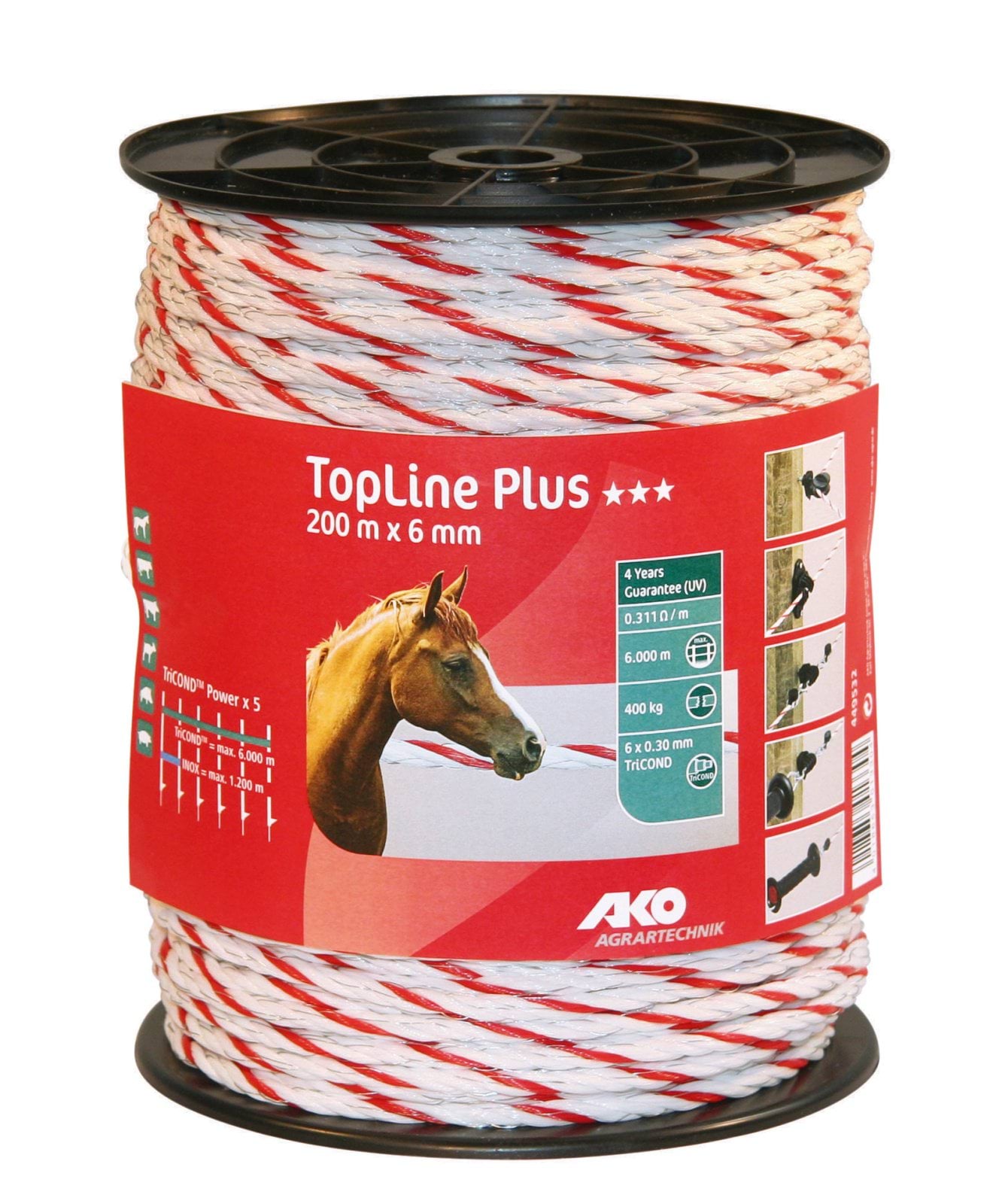 Rope TopLine plus 200 m, Ř 6 mm, white/red, 6x0,30 TriC