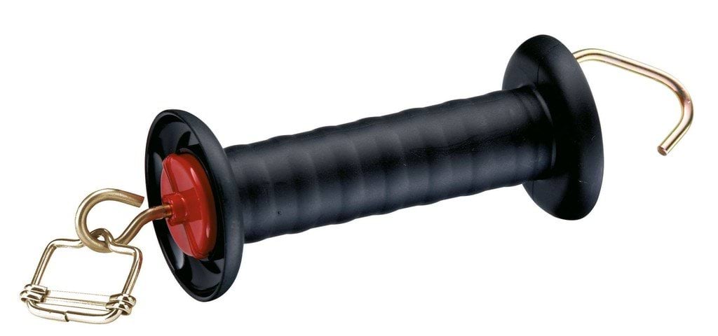 Gate handle black, with hook and tape connector 40 mm
