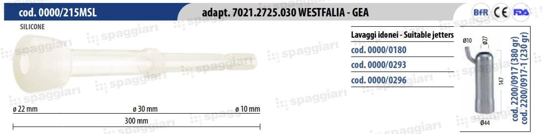 Silicone teat cup liner Spaggiar, Westfalia 7021.2725.130, 10 mm Ø 4 szt