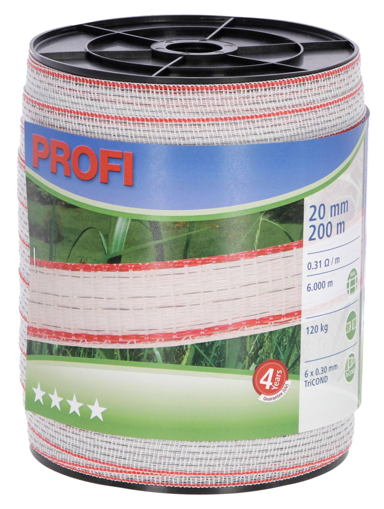 Fencing tape Profi 200 m,  20 mm, white/red, 6x0,30 TriC
