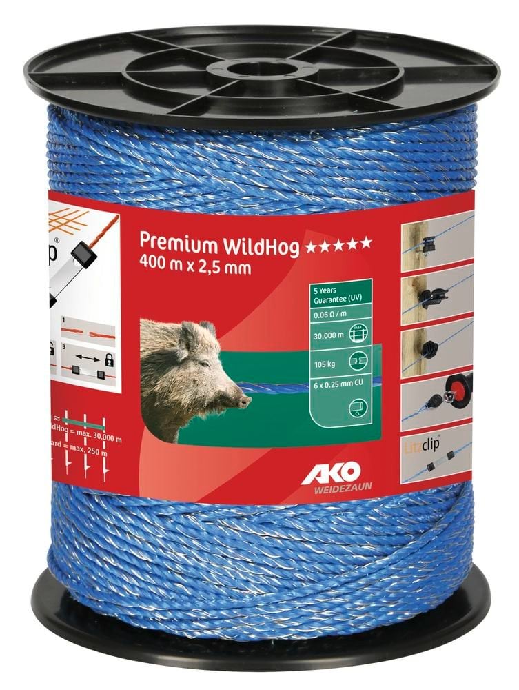 Premium WildHog polywire, 2,5mm x 400m, blue, AKO
