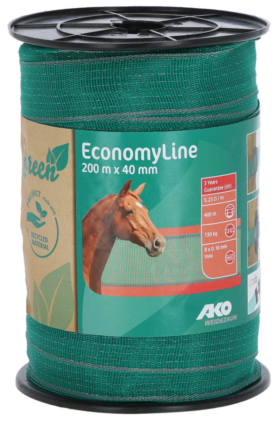 Tape EconomyLine, 200m, 40mm green/grey, 8x0.16mmSSW, Recy.