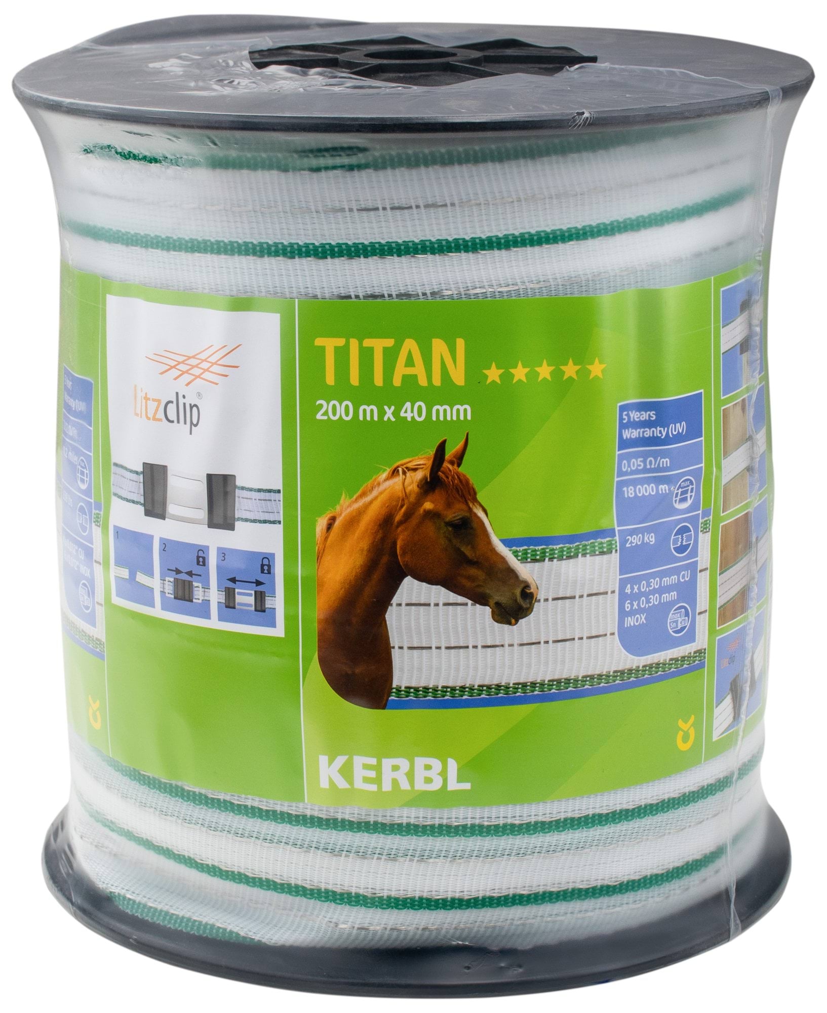 Fencing tape TITAN 200 m, 40 mm, white/green