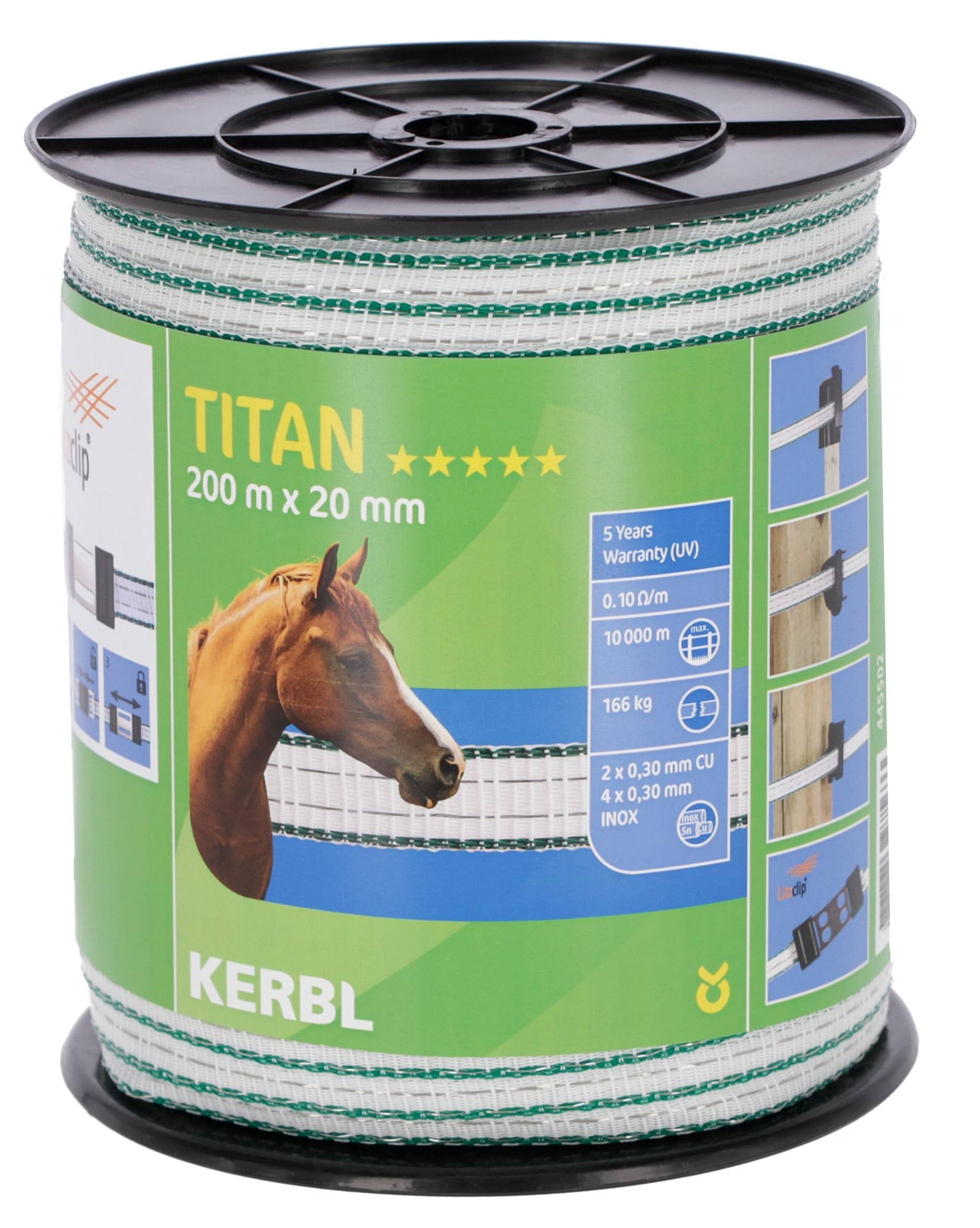 Fencing tape TITAN 200 m, 20 mm, white/green