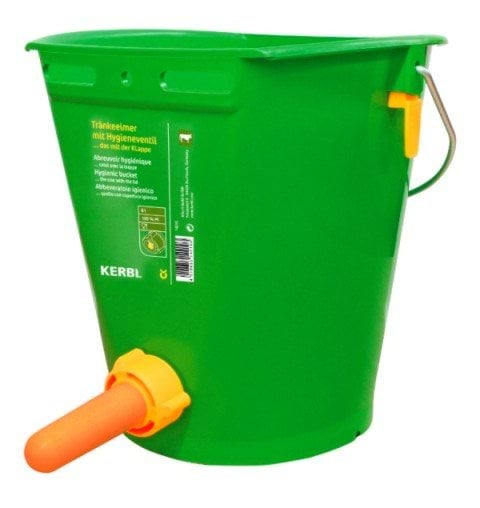 Calf feeding bucket with  hygienic valve and teat