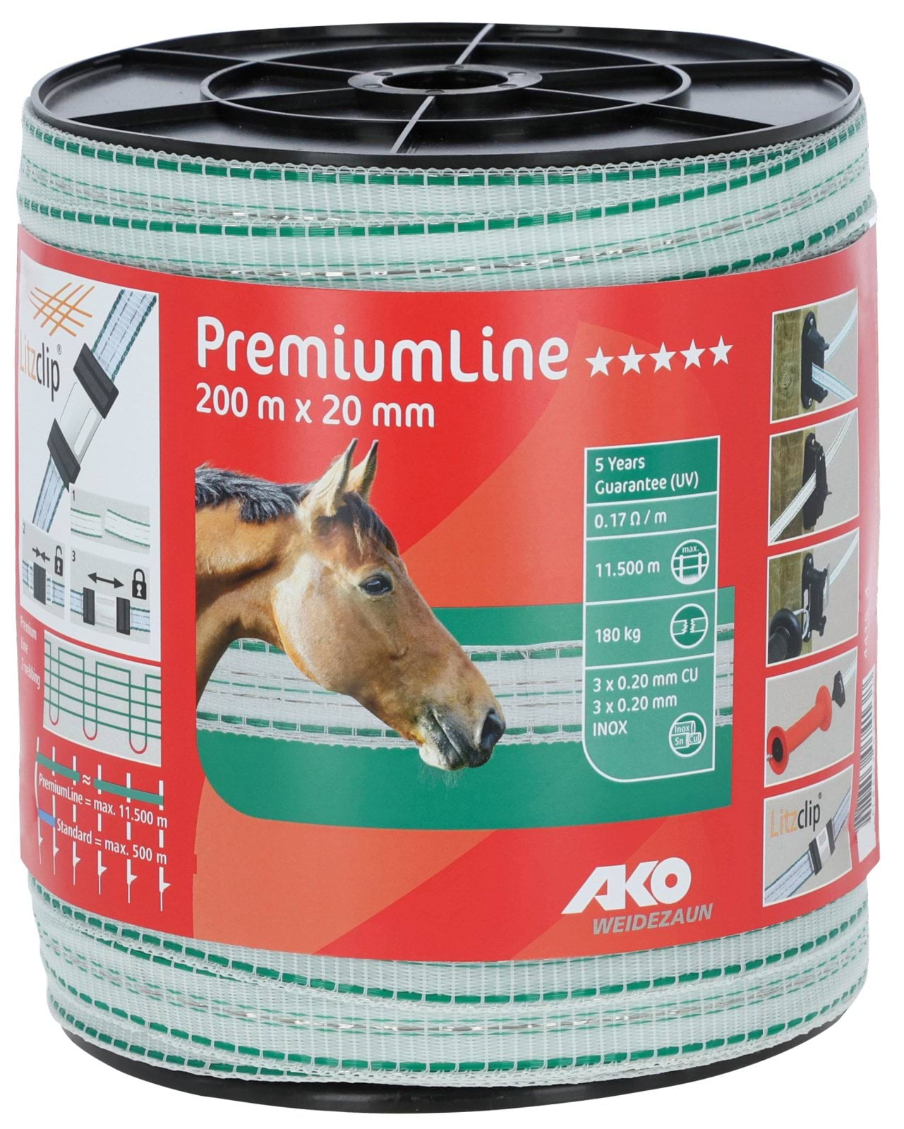 Fencing tape PremiumLine 200 m, 20 mm, white/green