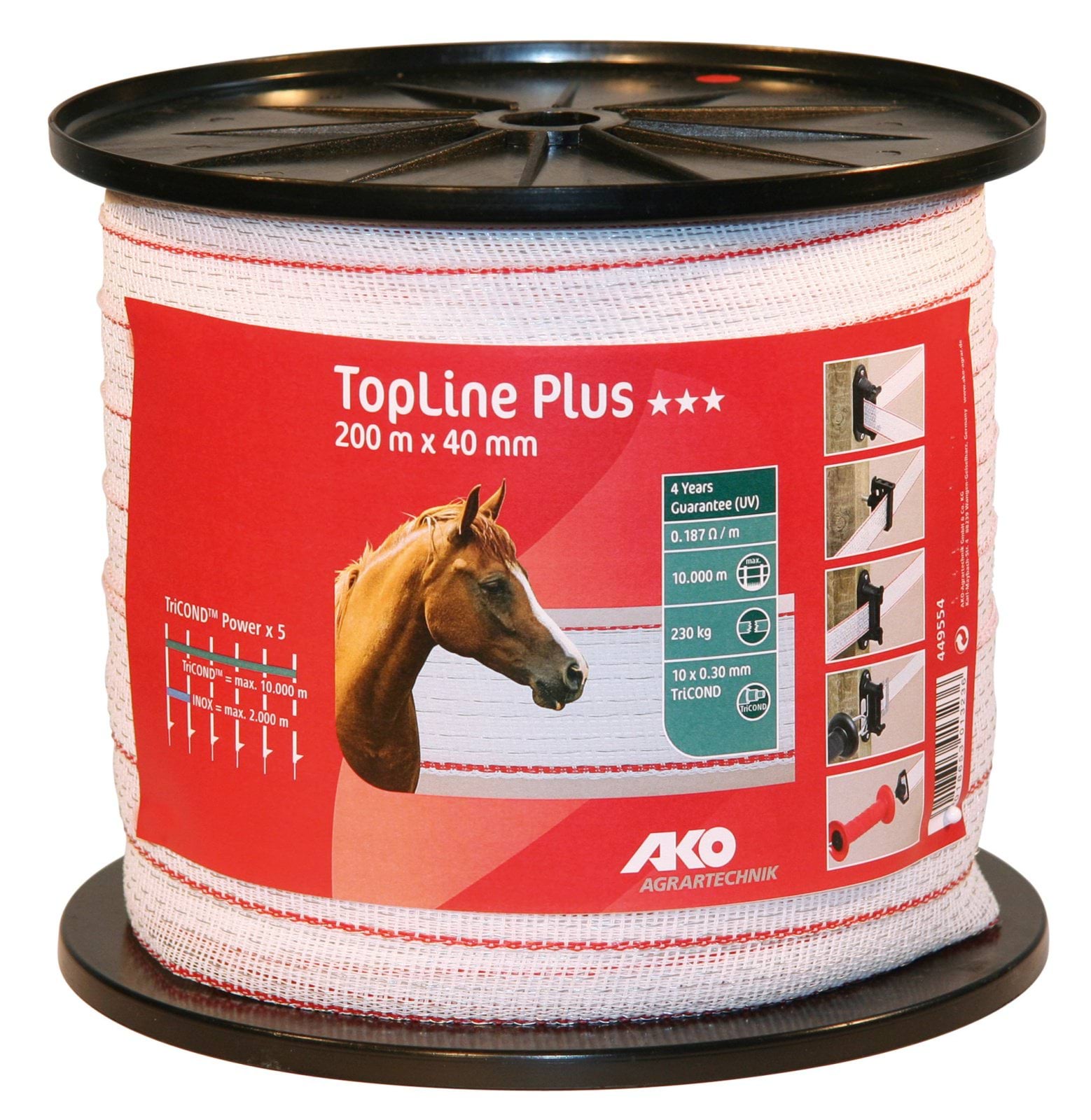 Fencing tape TopLine Plus 200 m, 40 mm, white/red