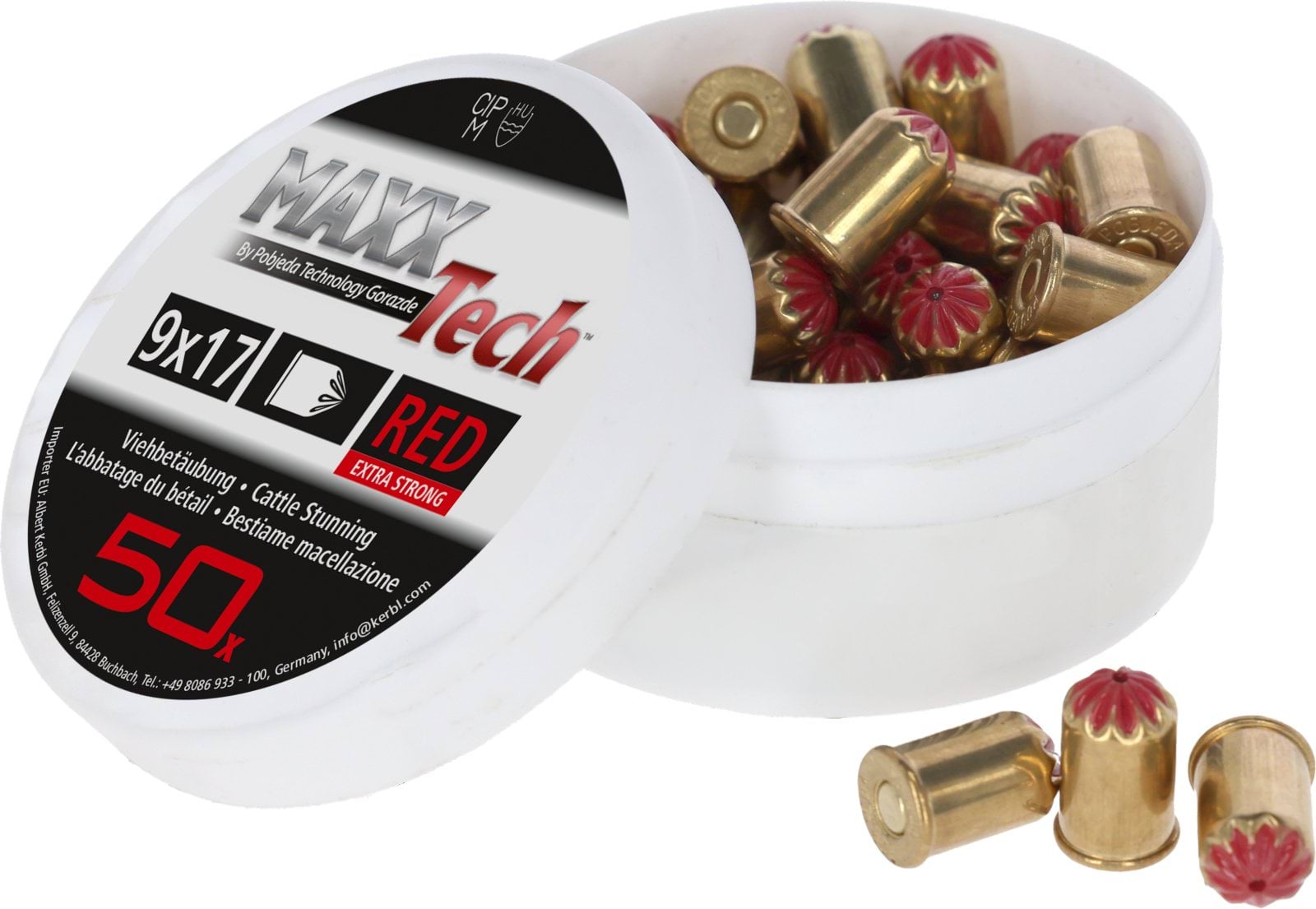 Cartridges for stunning device 9x17 mm, 50 pcs, red, Kerbl