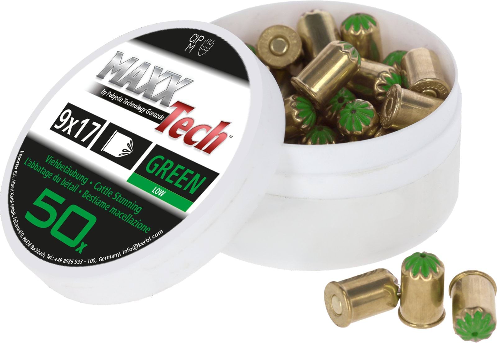 Cartridges for stunning device 9x17 mm, 50 pcs, green, Kerbl