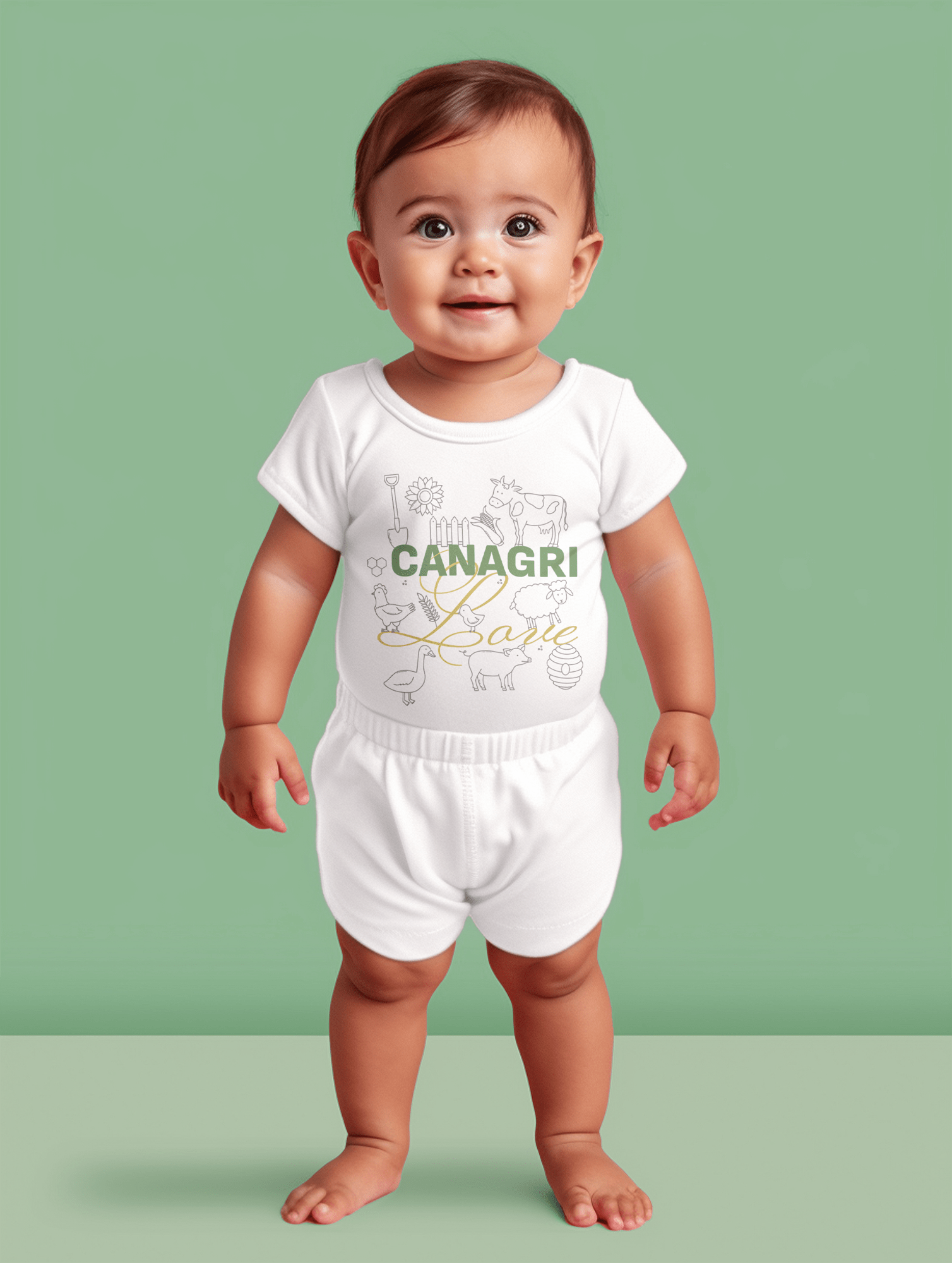 Canagri Love logo baby body with short sleeves, white, 100% cotton
