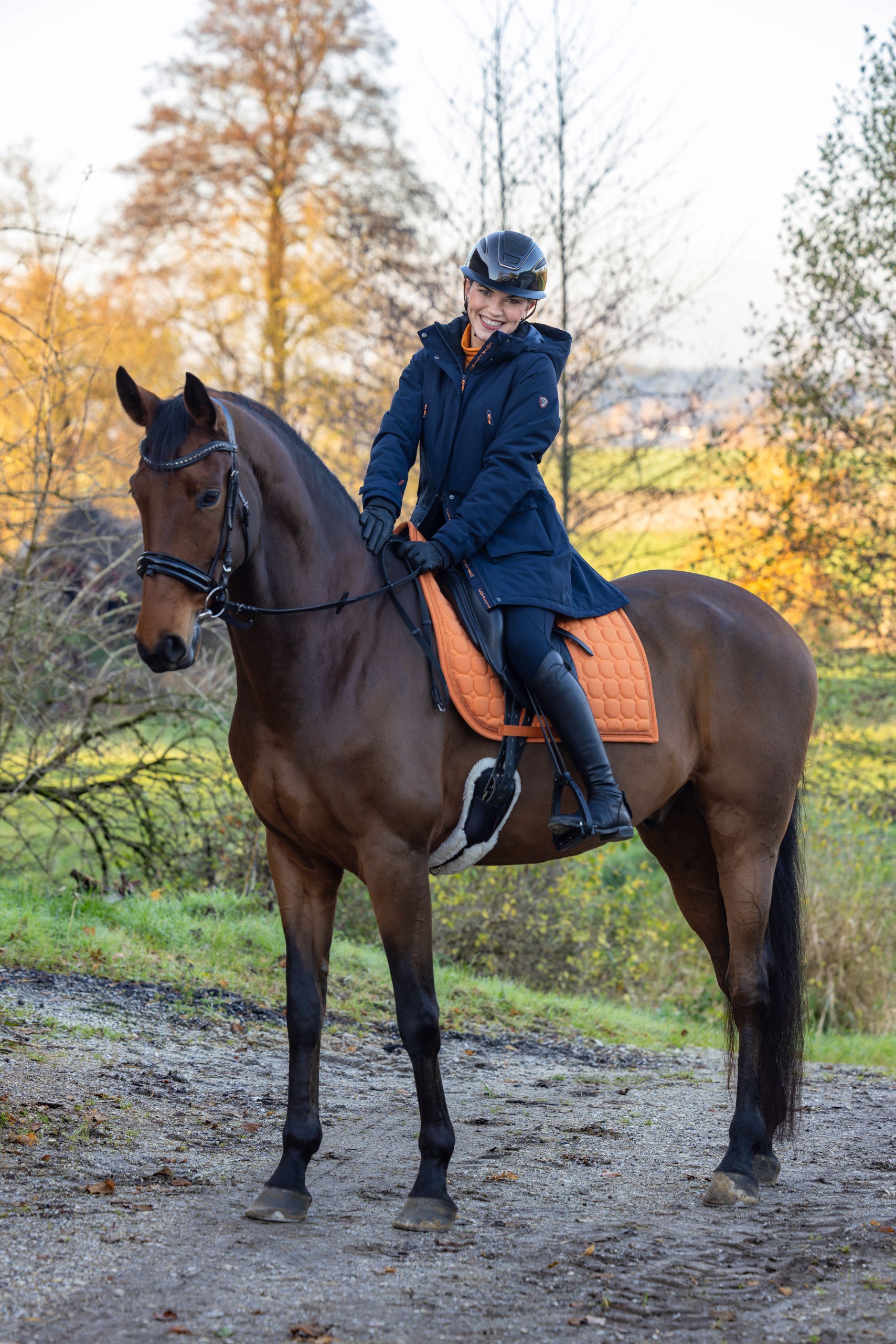 Covalliero dark navy parka worn at the yard