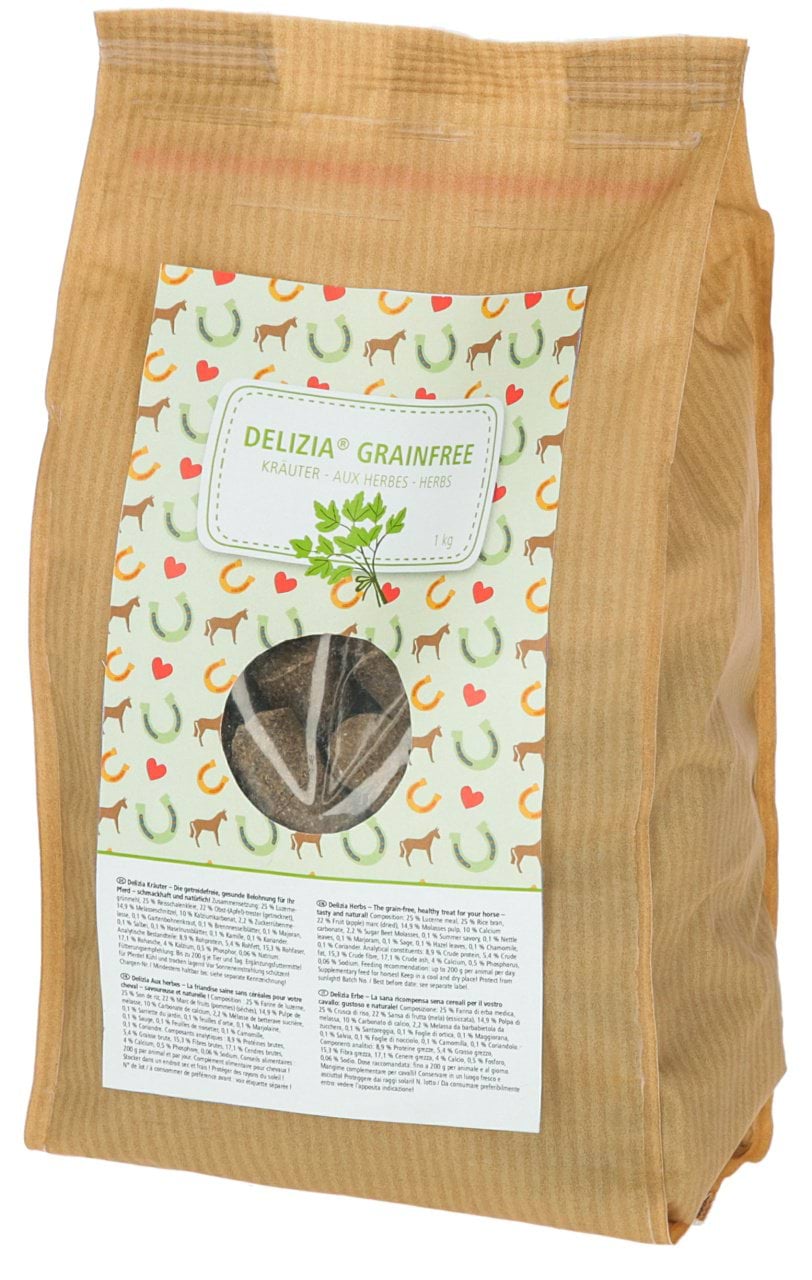 Лакомство для лошади Delizia GrainFree, травы, 1 кг