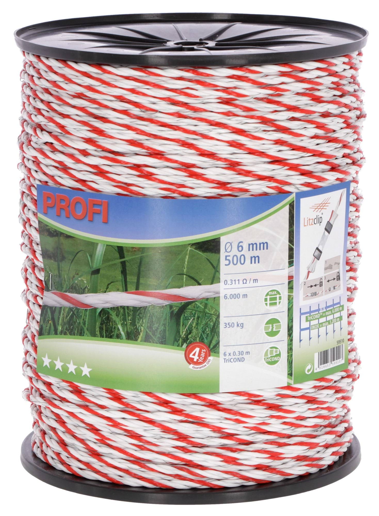Шнур для электроизгороди PROFI, 500 м х 6 мм, бело-красный, Kerbl