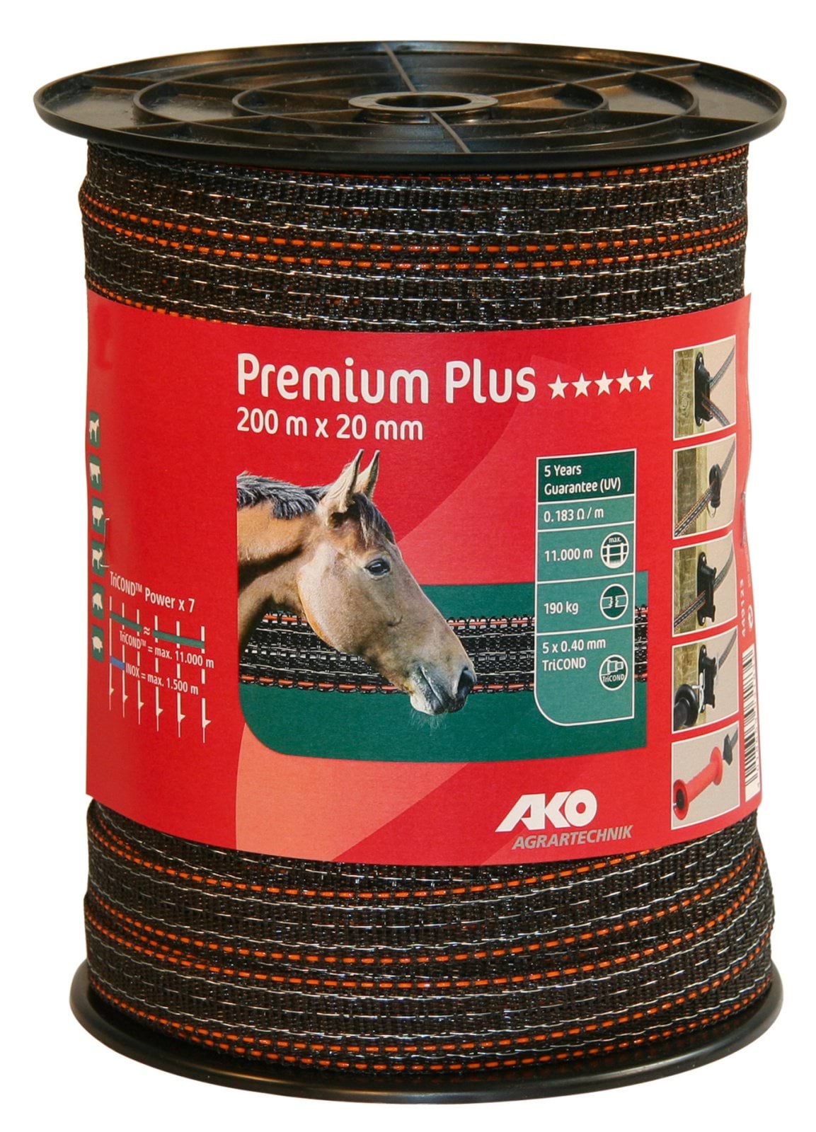 Лента для электроограждений PREMIUM PLUS Tricond, 200 м х 20 мм, оранжево-коричневая, AKO