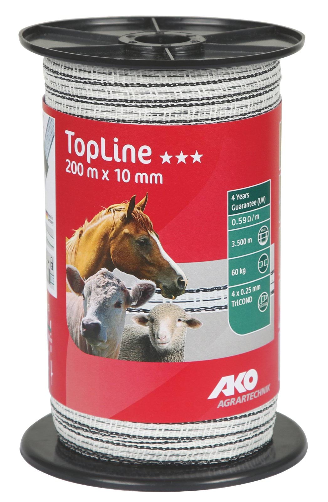 Лента для электроограждений TOP LINE, 200 м х 10 мм, бело-черная, AKO