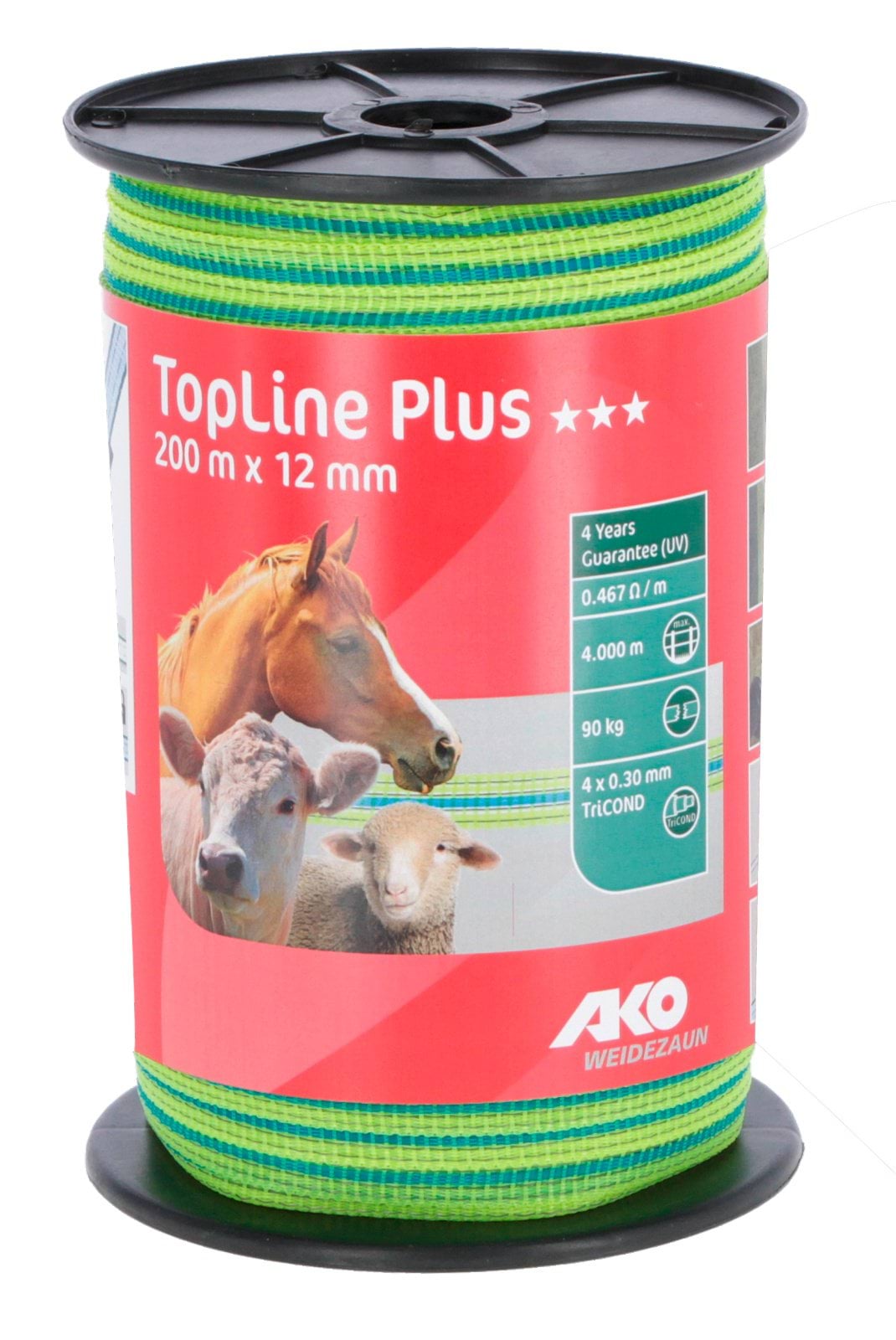 Лента для электроограждений TOP LINE PLUS Tricond, 200 м х 12 мм, неоновая желто-голубая, AKO