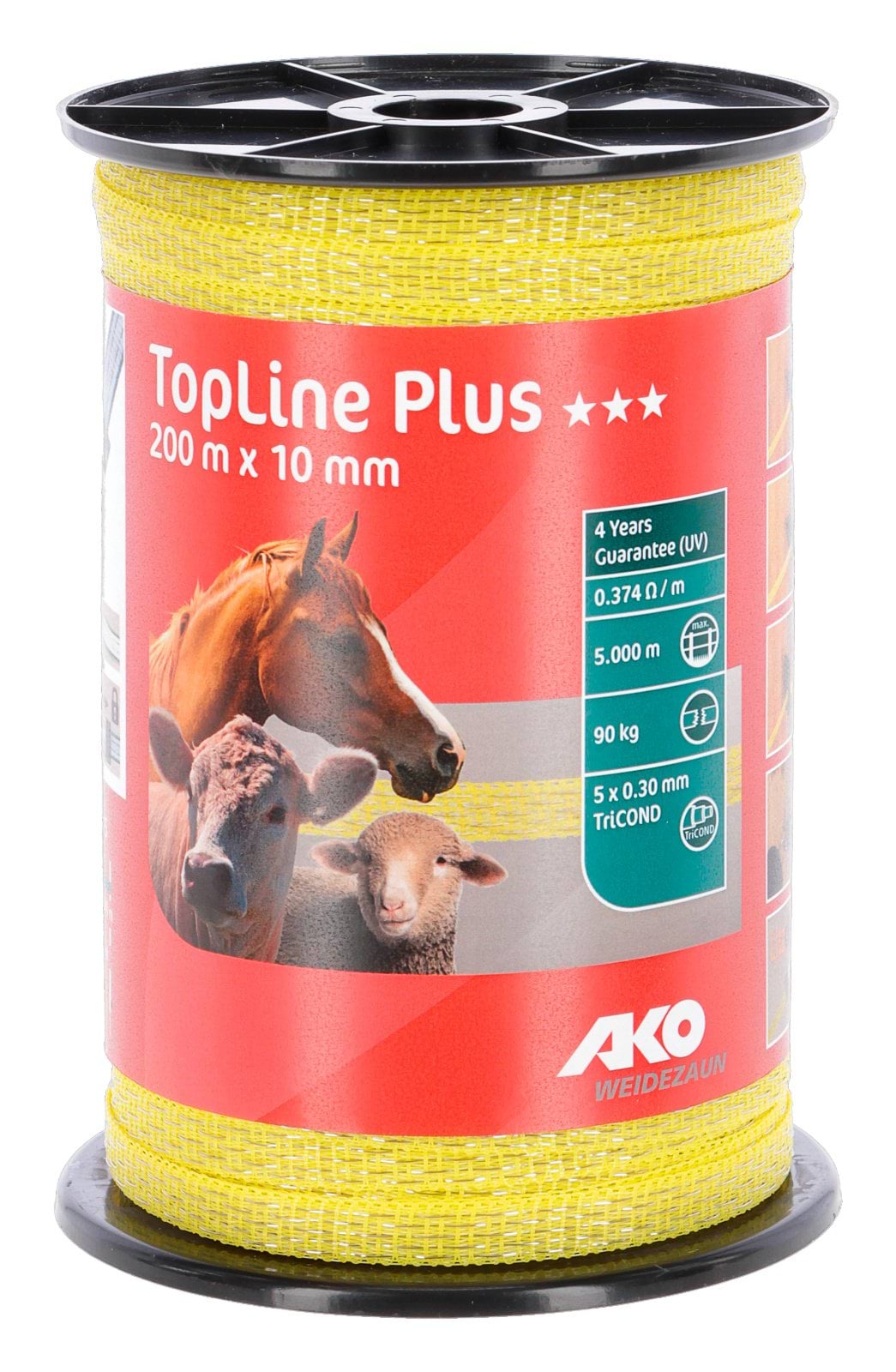 Лента для электроограждений TOP LINE PLUS, 200 м х 10 мм, желтая, AKO