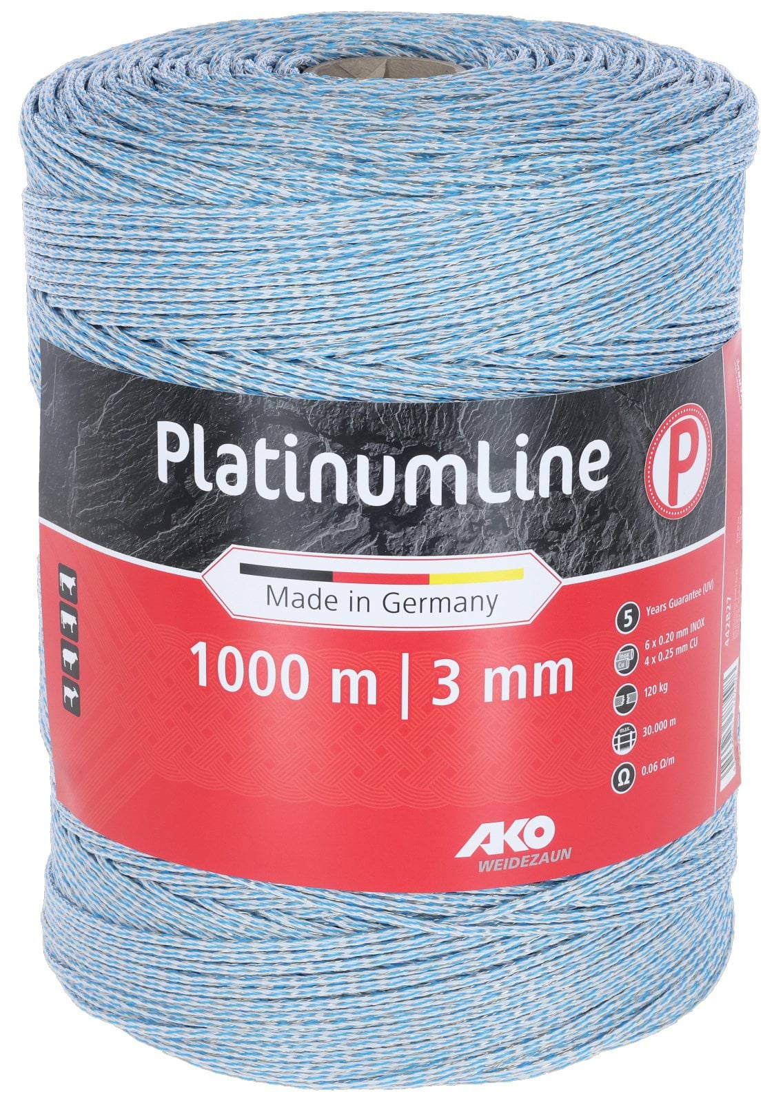 Шнур полипропиленовый для электроограждений PLATINUM LINE, 1000 м, бело-синий, AKO