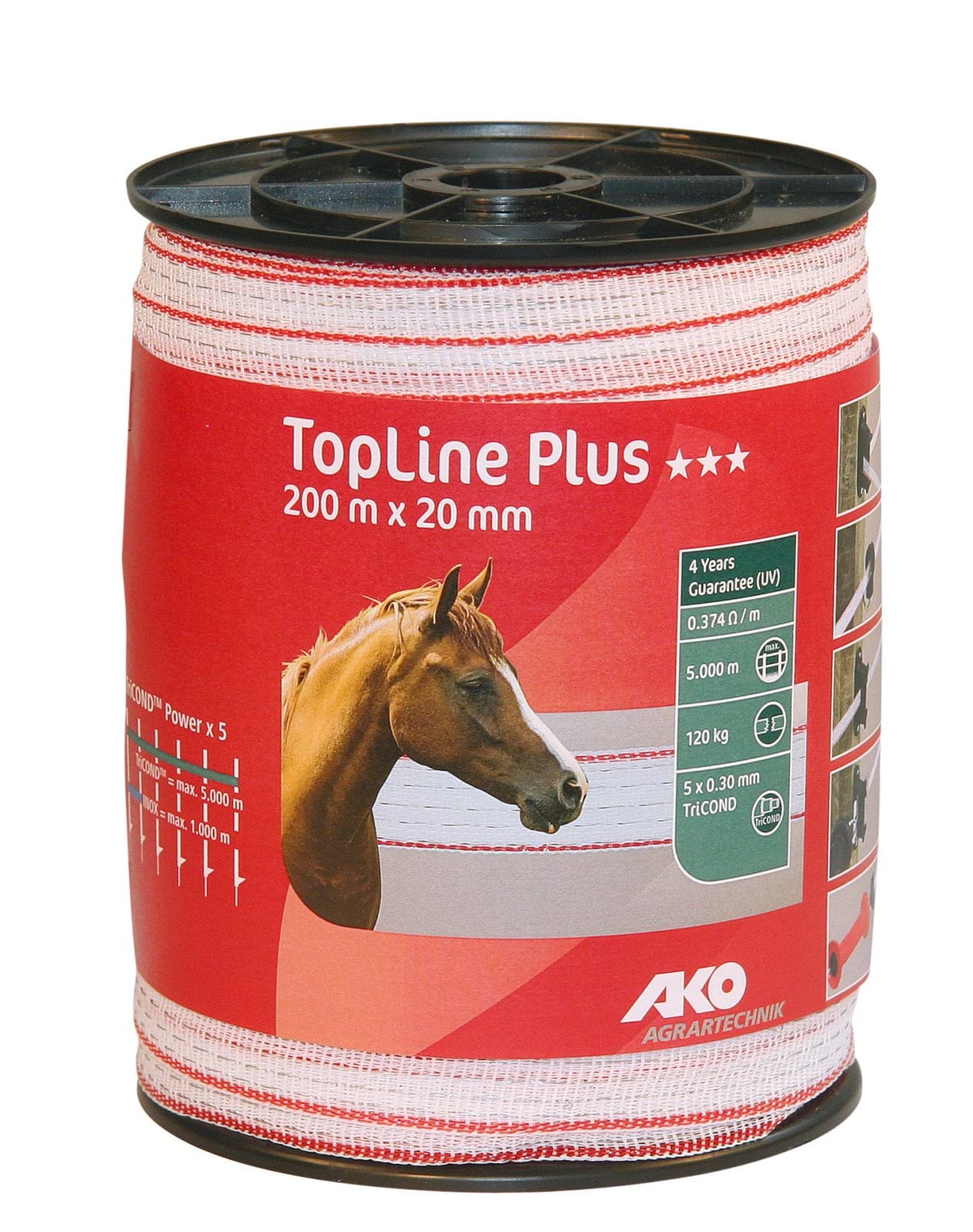 Лента для электроограждений TOP LINE PLUS, 200 м х 20 мм, бело-красная, AKO