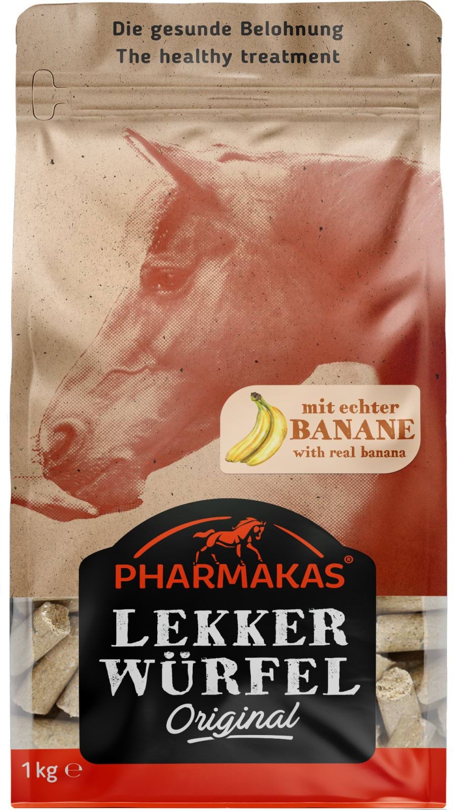 Лакомство для лошади Lekkerwurfel, банан, 1 кг, Pharmakas Horse Fitform