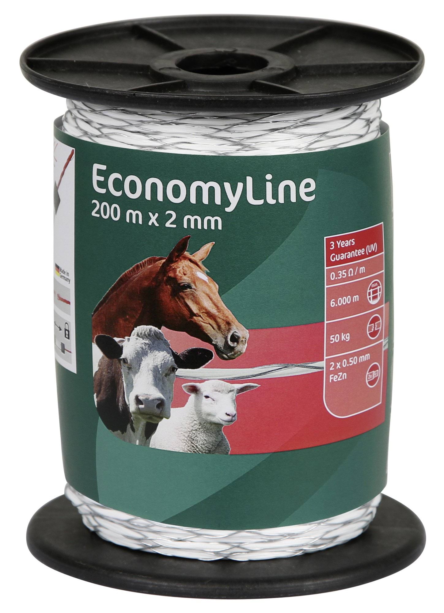 Шнур для электроограждений EconomyLine, 200 м х 2 мм, белый, АКО