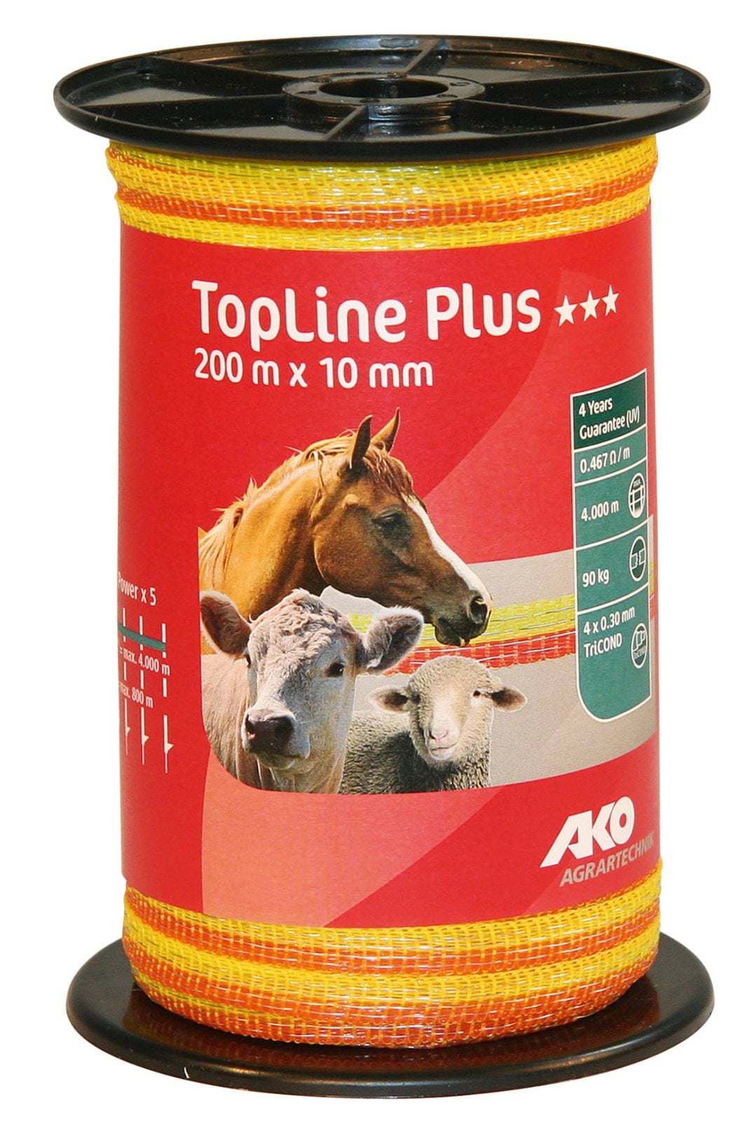 Лента для электроограждений TopLine Plus TriCOND, 200 м х 10 мм, желто-оранжевая, АКО
