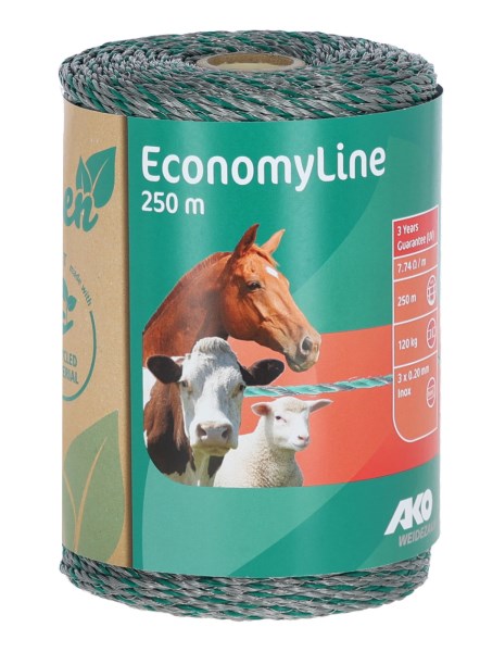 Шнур для электроограждений EconomyLine, 250 м, зелено-серый, Kerbl