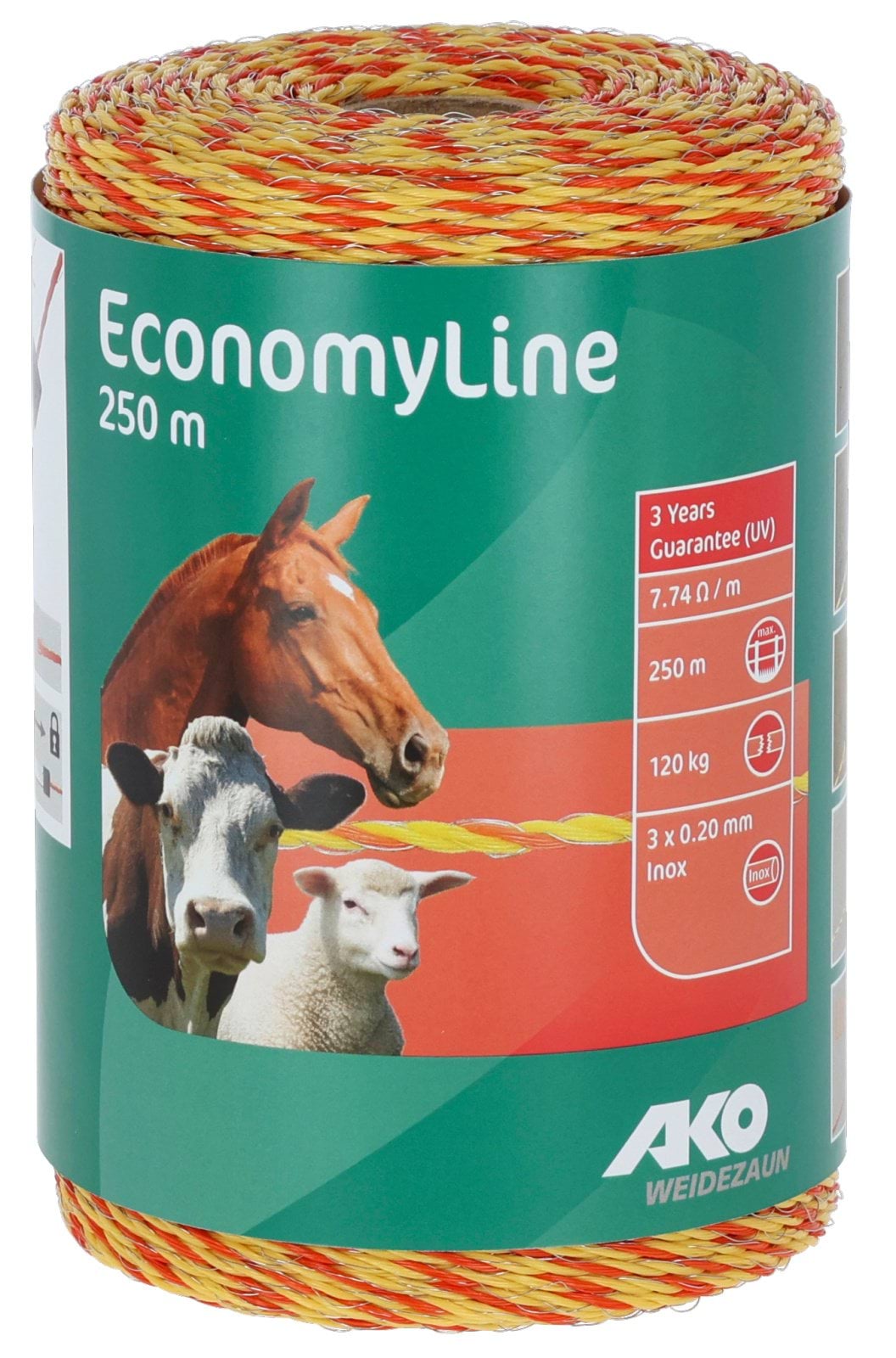 Шнур для електроогорож EconomyLine, 250 м, жовто-оранжевий, АКО