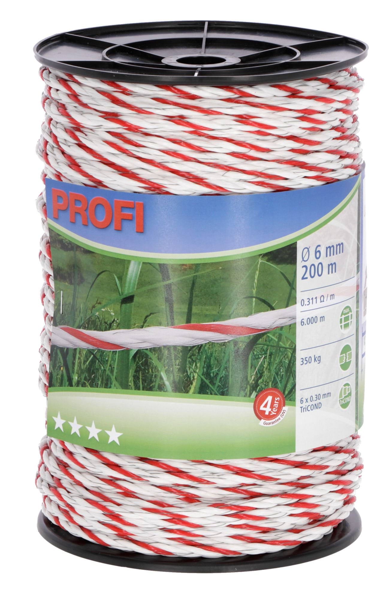 Шнур для електроогорожі PROFI, 200 м х 6 мм, біло-червоний, Kerbl