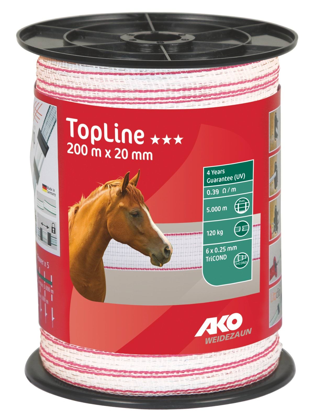 Стрічка для електроогорожі TOP LINE Tricond, 200 м х 20 мм, біло-рожева, AKO