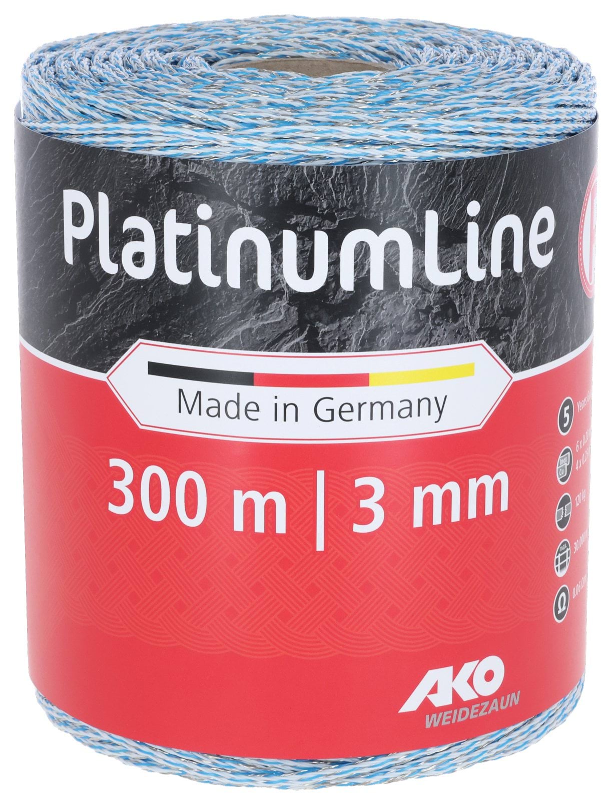 Шнур для електроогорожі PLATINUM LINE, поліпропіленовий, 300 м, біло-синій, AKO