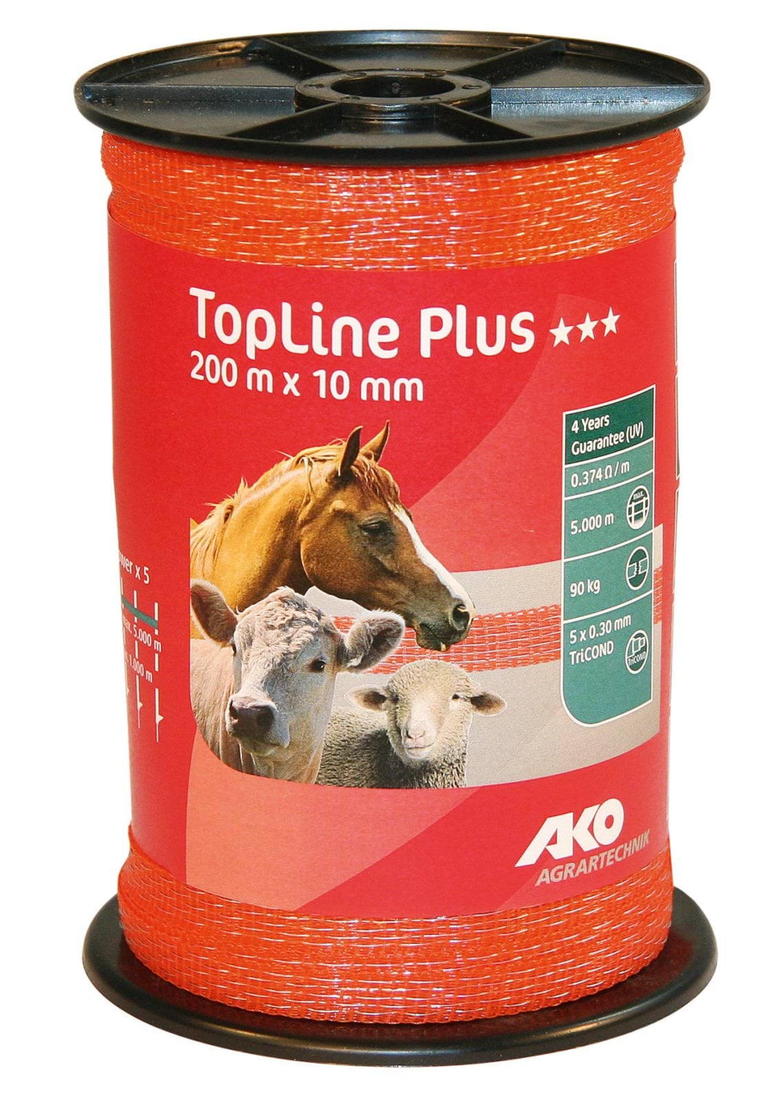 Стрічка для електроогорожі TOP LINE PLUS, 200 м х 10 мм, оранжева, AKO