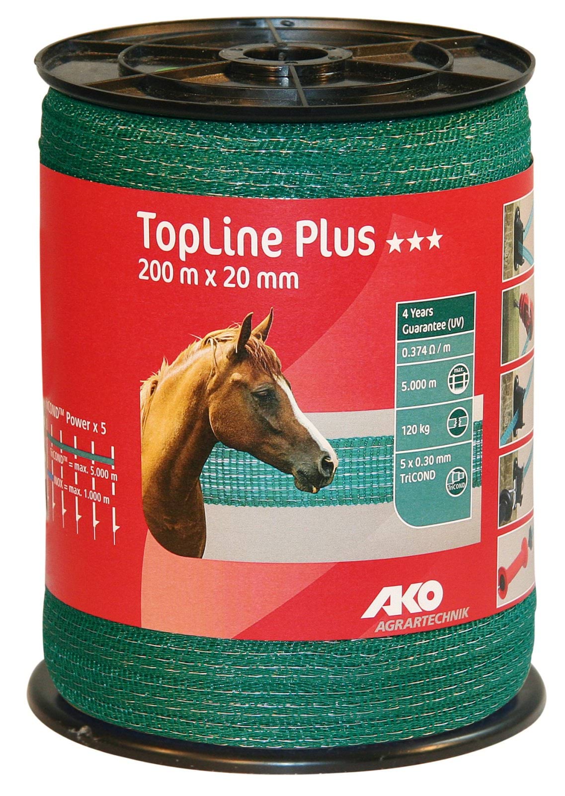 Стрічка для електроогорожі TOP LINE PLUS, 200 м х 20 мм, зелена, AKO