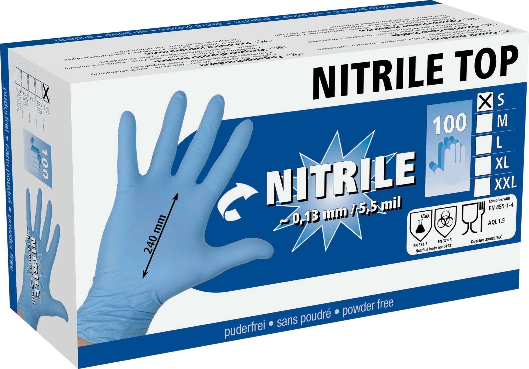 Рукавички нітрилові Nitrile Top, розмір S, сині, 100 шт., Kerbl