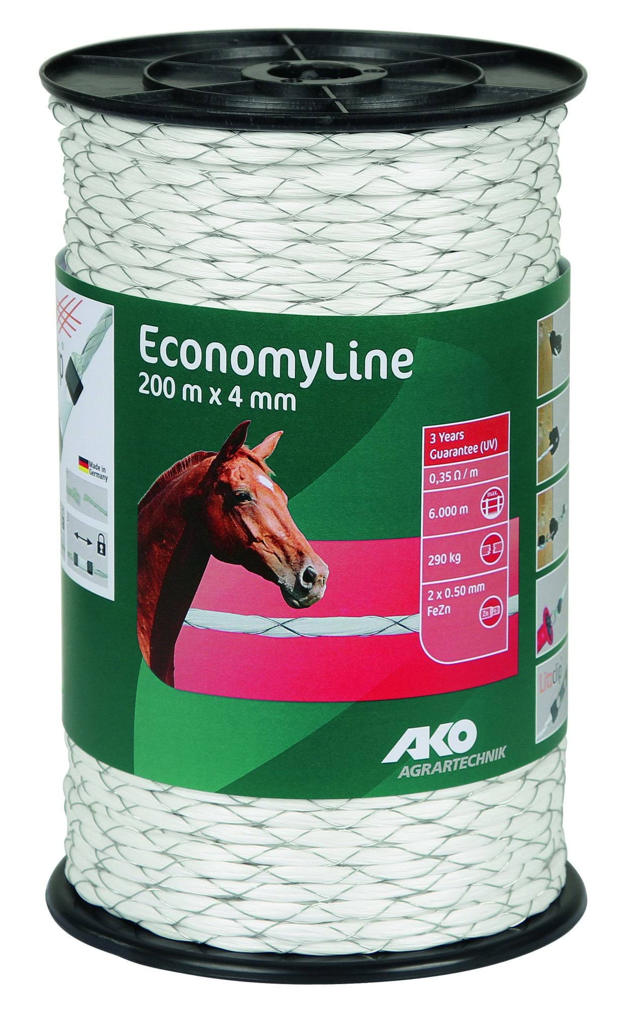 Шнур для електроогорожі ECONOMY, 200 м х 4 мм, білий, Kerbl