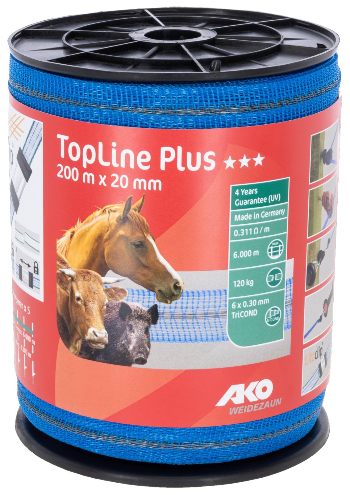 Стрічка для електроогорожі TopLine, 200м x 20мм, 6 x 0,30 Tricond, синя, Kerbl