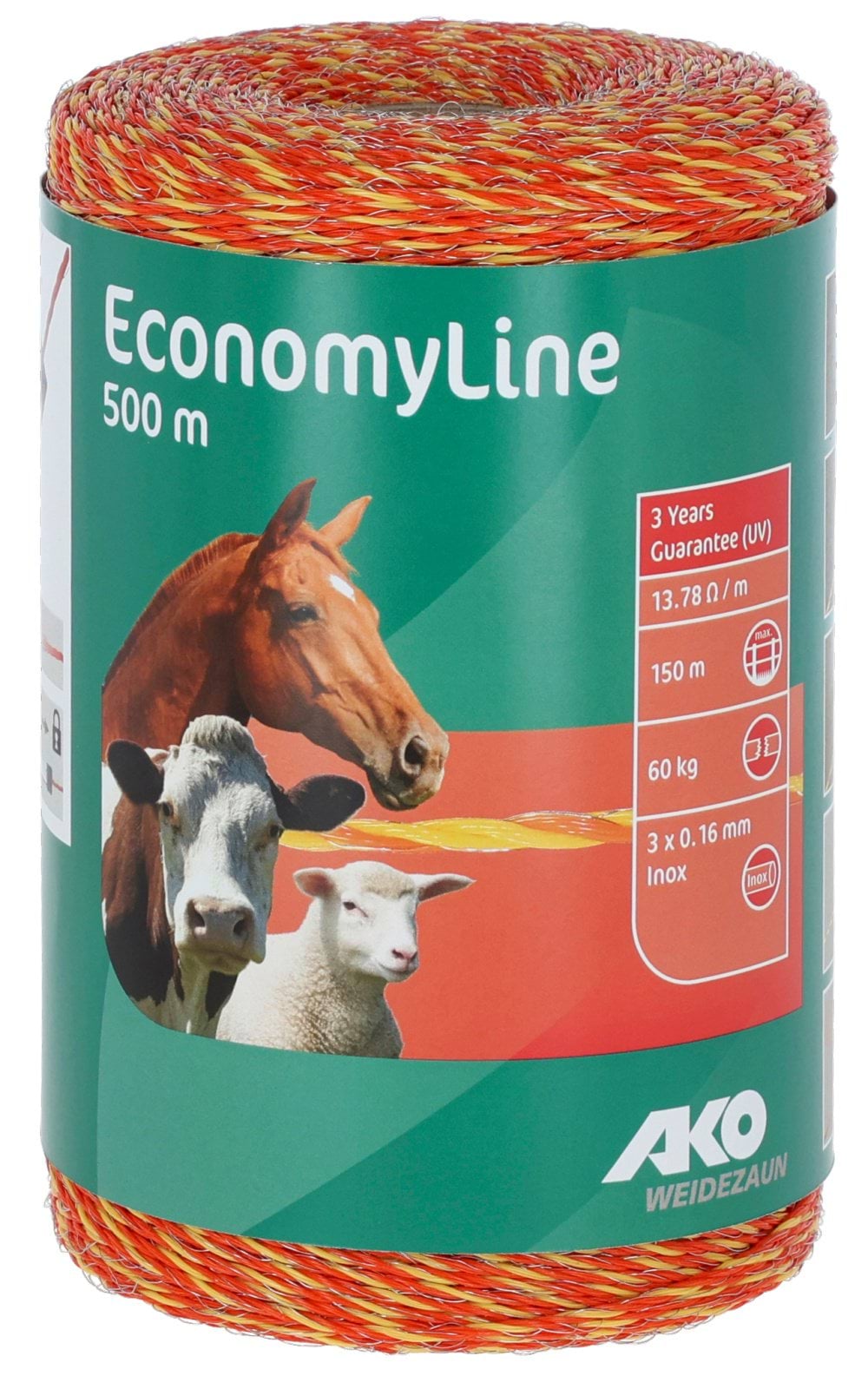 Шнур для електроогорож EconomyLine, 500 м, жовто-оранжевий, АКО