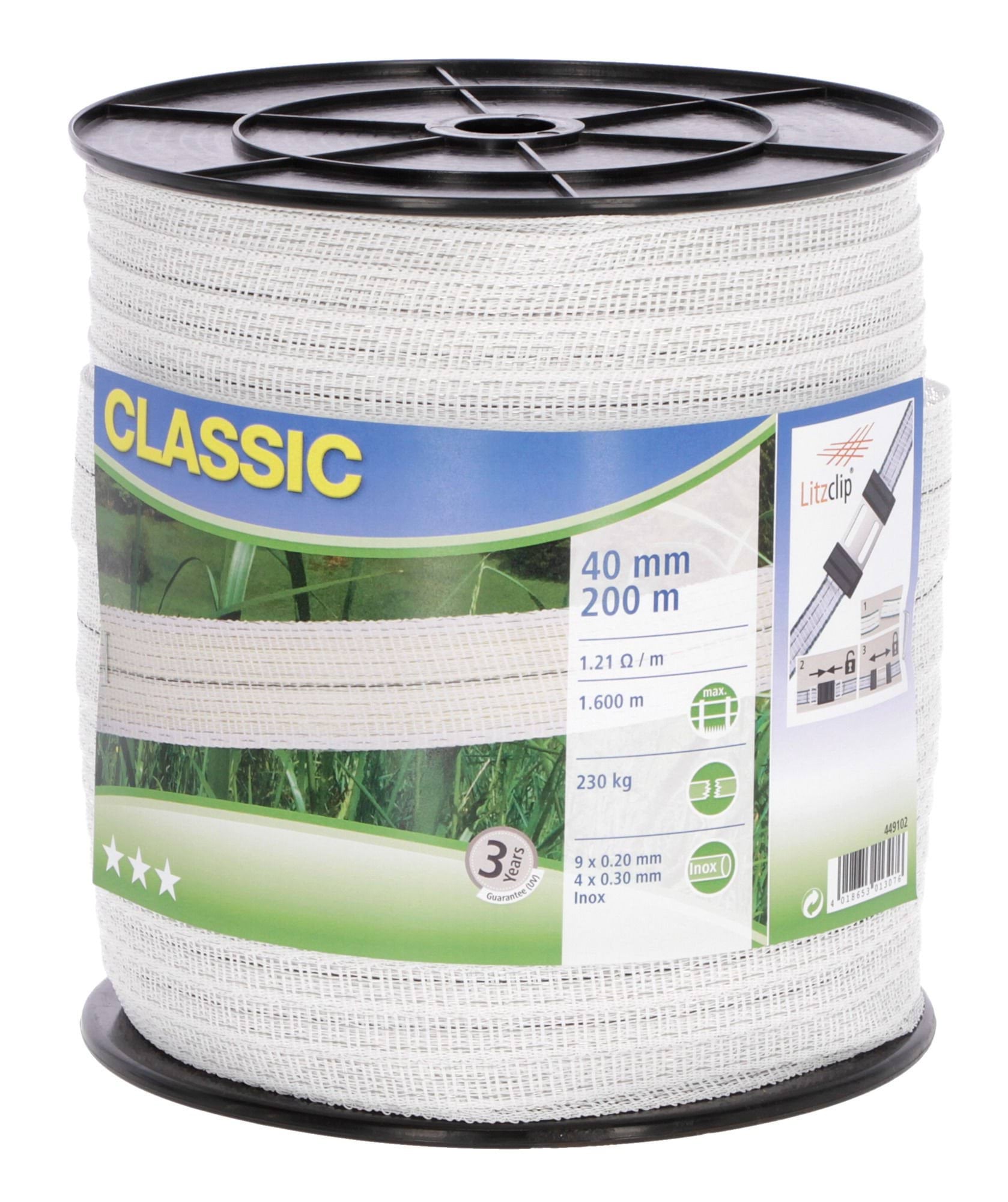 Стрічка для електроогорожі CLASSIC, 200 м х 40 мм, біла, Kerbl