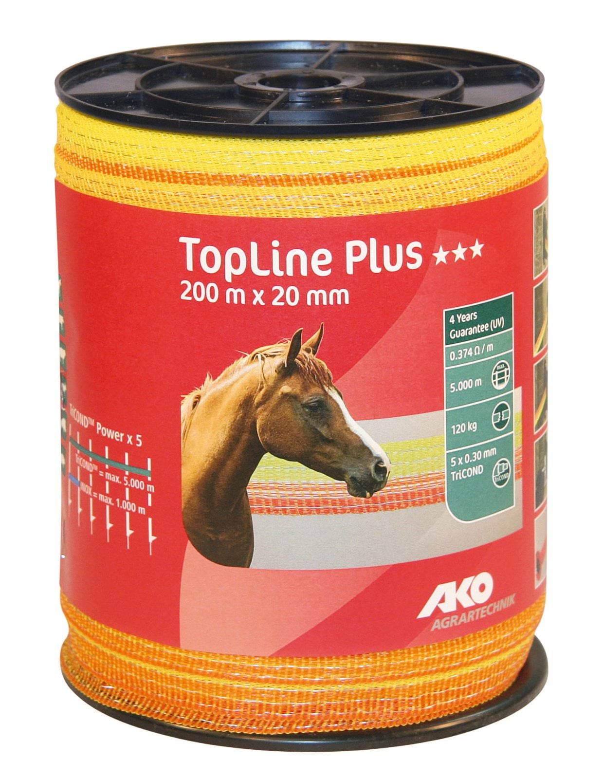 Стрічка для електроогорожі TopLine Plus TriCOND, 200 м х 20 мм, жовто-оранжева, АКО