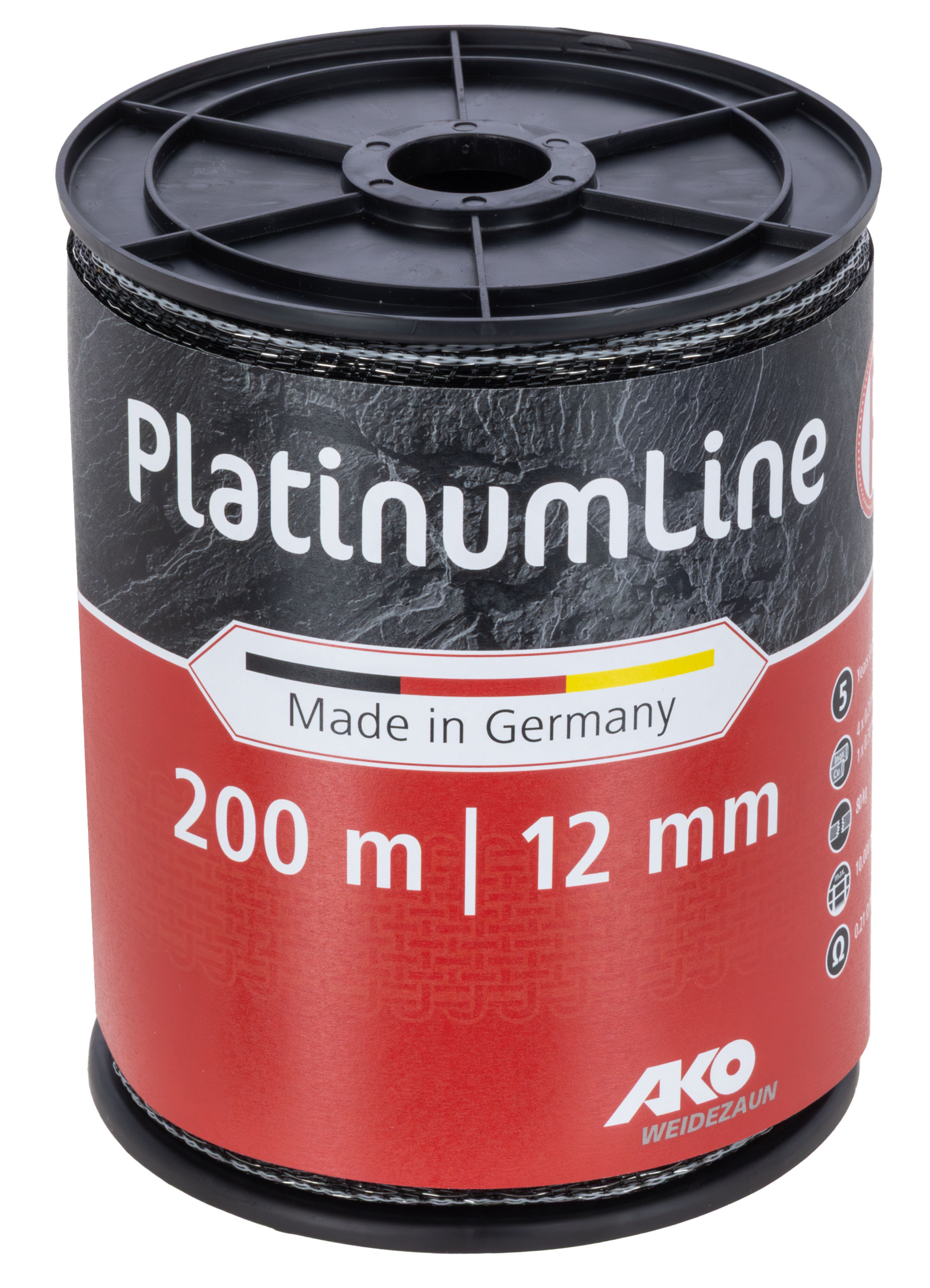 Стрічка для огорожі Platinum Line 12 мм x 200 м, чорно-біла, AKO