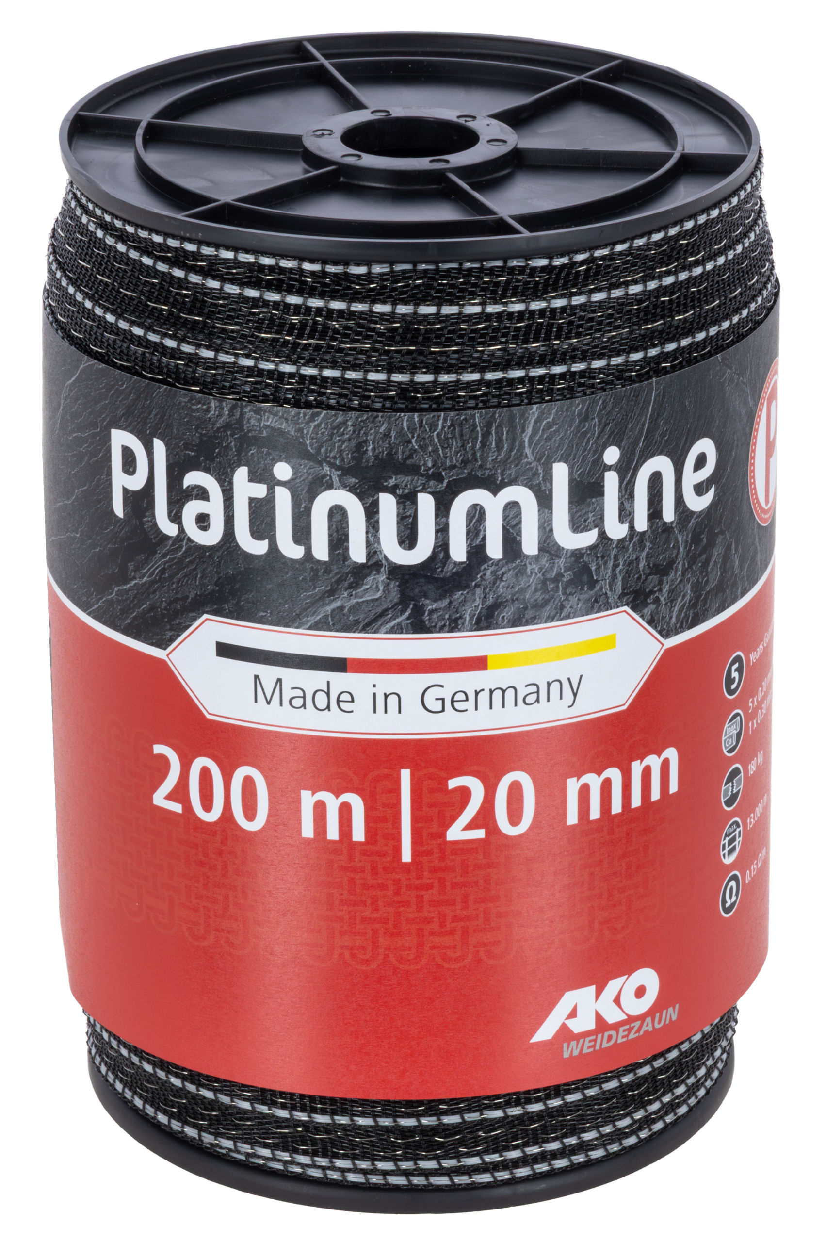 Стрічка для огорожі Platinum Line 20 мм x 200 м, чорно-біла, AKO