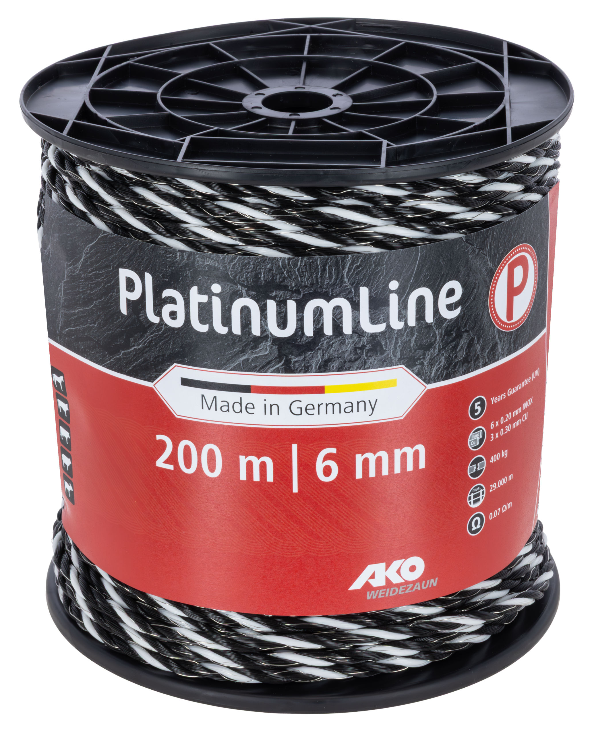 Огороджувальний шнур Platinum Line 6 мм x 200 м, чорно-білий, AKO