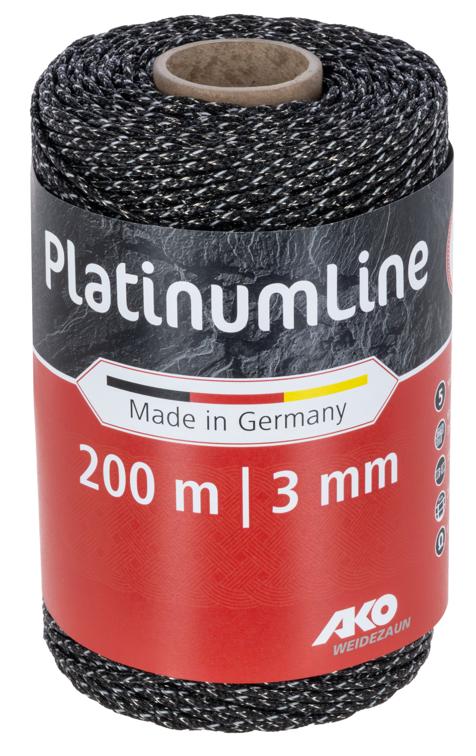 плетений шнур для огорожі Platinum Line 3 мм x 200 м, чорно-білий, AKO